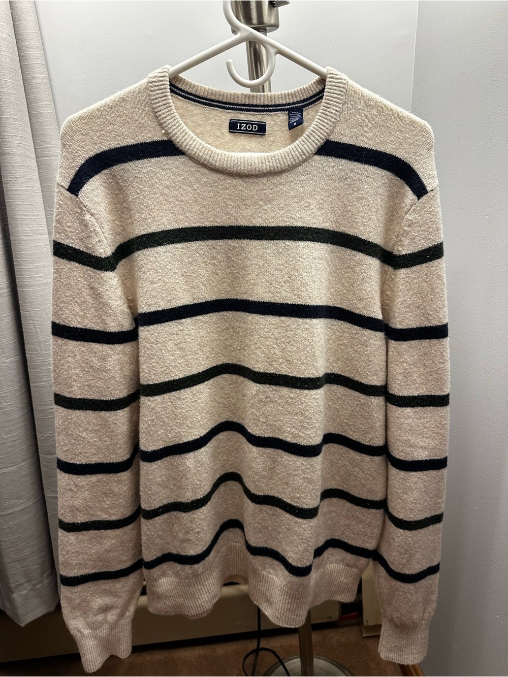 Cream and Striped Crewneck Sweater